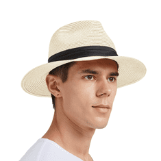 Nikcorp Slamnati klobuk Fedora uniseks, zaščita pred soncem UPF 50+, velikost 55 cm, zračen in lahek poletni klobuk za plažo, potovanja in prosti čas, trpežno tkanje, eleganten dizajn z okrasnim trakom