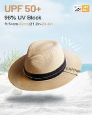 Nikcorp Slamnati klobuk Fedora uniseks, zaščita pred soncem UPF 50+, velikost 55 cm, zračen in lahek poletni klobuk za plažo, potovanja in prosti čas, trpežno tkanje, eleganten dizajn z okrasnim trakom
