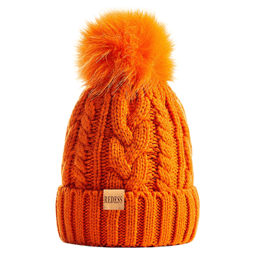 Nikcorp Ženska zimska kapa Redess Beanie, topla podloga iz flisa, eleganten slouchy kroj, univerzalna velikost, oranžna, za smučanje, pohodništvo in vsakodnevno uporabo, zračna in elastična pletenina