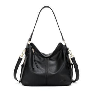 Nikcorp Dámska taška preko ramena Cnoles Crossbody vegánska koža hobo štýl priestranná, čierna, pevný zips, 30 x 11 x 24,5 cm, popruh odnímateľný 72 cm, vrecká na zips i zadné