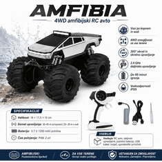 JOJOY® Amfibijski RC avto 4WD, vožnja po vodi in kopnem, 2.4GHz daljinski, 45 min delovanja | AMFIBIA
