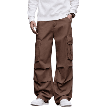 Nikcorp Moške cargo hlače široke baggy Y2K skate stil rjave velikost S, ohlapen kroj z žepi, bombažne streetwear hlače z ravnimi hlačnicami za prosti čas, udoben retro hip-hop dizajn, trpežna tkanina, rjava