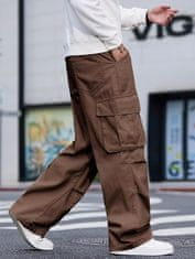 Nikcorp Moške cargo hlače široke baggy Y2K skate stil rjave velikost S, ohlapen kroj z žepi, bombažne streetwear hlače z ravnimi hlačnicami za prosti čas, udoben retro hip-hop dizajn, trpežna tkanina, rjava