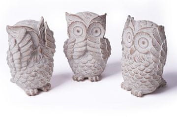 Nikcorp Sove figurice moderne dekorativne boho poliresin smola, komplet 3 kosi, mat bela, višina 13 cm, skandinavski minimalistični glamur, stoječe za pult mize polico komodo