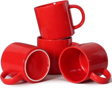 Nikcorp Keramične skodelice za kavo komplet 4 kos Elegantni marmoriran dizajn rdeča 340 ml, Ø 8,9 cm, v 8,9 cm ergonomični ročaj, za pomivalni stroj in mikrovalovno pečico, primerno tudi za pečico in