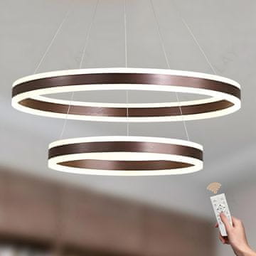 Nikcorp LED viseča svetilka LAMPLAY 60 cm, 2 rjava obroča, 65 W, zatemnitvena, nastavljiva barva svetlobe 3000K-6000K, daljinski upravljalnik, nastavljiva višina do 150 cm, kovinska, za dnevno sobo in