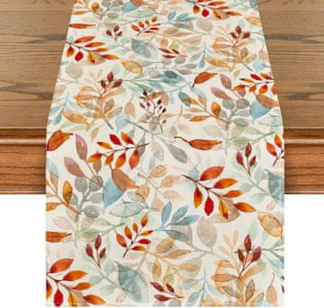 Nikcorp Jesenski namizni tekač z motivom listja rjav 40x240 cm, 100% poliester, zaščita za jedilno mizo za 6-8 oseb, pralen, odporen na krčenje in bledenje, dekorativni dodatek za kuhinjo in jedilnico