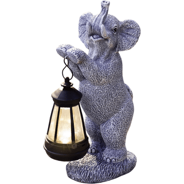 Nikcorp Vrtna figura slon s solarno LED svetilko, vintage dekoracija iz smole, višina 30 cm, vremensko odporna, za vrt, teraso in balkon, avtomatsko polnjenje, do 12 ur svetenja, učinek patine, darilo