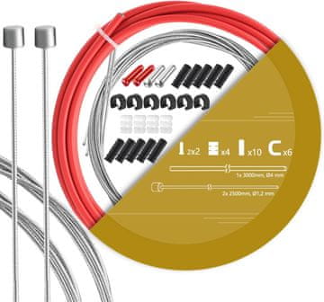 Nikcorp Univerzalni komplet kolesarskih pletenic in bovdnov za prestave, 2x 2500 mm, nerjavno jeklo, 4 mm bovden s polimerno prevleko, združljivo s Shimano in SRAM, za MTB, cestna in BMX kolesa, montažni set