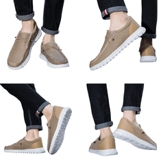 Nikcorp Moški športni mokasini Slip-On, zračni mrežasti čevlji za poletje, lahka tekstilna obutev za prosti čas, udoben profiliran podplat, bež barva, velikost 46 EU