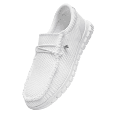 Nikcorp Moški športni mokasini Slip-On, zračni tekstilni čevlji, lahki casual natikači za poletje, ergonomski podplat, bela barva, velikost 43 EU, udobna obutev za prosti čas, potovanja in vsakodnevno nošenje