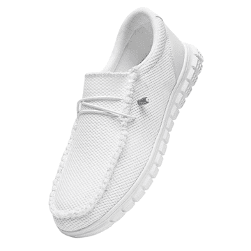 Nikcorp Moški športni mokasini Slip-On, zračni tekstilni čevlji, lahki casual natikači za poletje, ergonomski podplat, bela barva, velikost 43 EU, udobna obutev za prosti čas, potovanja in vsakodnevno nošenje