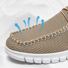 Nikcorp Moški športni mokasini Slip-On, zračni mrežasti čevlji za poletje, lahka tekstilna obutev za prosti čas, udoben profiliran podplat, bež barva, velikost 46 EU