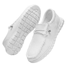 Nikcorp Moški športni mokasini Slip-On, zračni tekstilni čevlji, lahki casual natikači za poletje, ergonomski podplat, bela barva, velikost 43 EU, udobna obutev za prosti čas, potovanja in vsakodnevno nošenje