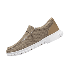 Nikcorp Moški športni mokasini Slip-On, zračni mrežasti čevlji za poletje, lahka tekstilna obutev za prosti čas, udoben profiliran podplat, bež barva, velikost 46 EU