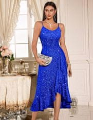 Nikcorp Ženska koktajlna večerna obleka mikrovlakna, modra, asimetrični high-low z volančkom, kroj A-line z visokim pasom, V-izrez in nežne naramnice, elegantna za gala prireditve in svečane priložnosti