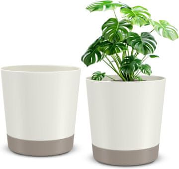 Nikcorp Komplet cvetličnih lončkov iz umetne mase 2 kom, drenažne odprtine, premer 20 cm, Soft White in Stone Grey, za notranje prostore in balkon