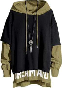 Nikcorp Moška techwear majica s kapuco patchwork pulover urban streetwear hip hop črna zelena XXL unisex termoregulacija za jesen pomlad šport outdoor fitness
