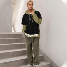 Nikcorp Moška techwear jopa s kapuco patchwork ohlapna pulover Urban Hip Hop Sodobni streetwear črna zelena