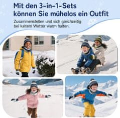 Nikcorp Zimski otroški komplet 3v1 za otroke 6-12 let, topla kapa, ovratnik in rokavice s flis podlogo, elastičen material, odporen na mraz do -10°C, primeren za šolo in igro na snegu, strojno pranje 30°C
