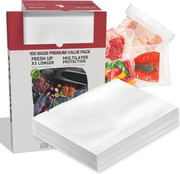Nikcorp Vakuumske vrečke za pakiranje BPA free 100 kosov 20x30 cm prozorne, debelina 3 mm, stiskan material, za zamrzovanje in sous vide do 95°C, pralne, univerzalne kompatibilne z vsemi vakuumskimi pakirniki