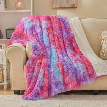 Nikcorp Pregrinjalo Faux Fur dvostransko Sherpa rožnata 130 x 150 cm 100 % poliester, mehko toplo plišasto, za kavč posteljo in kampiranje, pralno pri nizki temperaturi