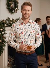 Nikcorp Moška božična srajca Belovecol 3D vzorčasta elegantna slim fit srajca z dolgimi rokavi, hitro sušeč material iz poliestra in elastana, klasičen ovratnik in gumbi, udobna za praznične zabave in dogodke