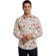 Nikcorp Moška božična srajca Belovecol 3D vzorčasta elegantna slim fit srajca z dolgimi rokavi, hitro sušeč material iz poliestra in elastana, klasičen ovratnik in gumbi, udobna za praznične zabave in dogodke