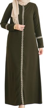 Nikcorp Abaja obleka Abaja Ženska turecka vezenimi rokavi, zadrga, temno rjava, dolžina do tal maxi S, casual eleganten za pomlad poletje jesen zima