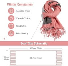 Nikcorp Dvostranski zimski šal Pashmina unisex, mehak in topel, 195x62 cm, rdeče-siva barva, velikost L, 300 g, vsestranski modni dodatek za hladne dni, primeren kot darilo, ročno pranje, 60% poliester