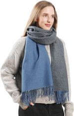 Nikcorp Dvostranski šal Pashmina unisex, mehak zimski šal 196x62 cm, mornarsko modra in temno siva barva, velikost L, eleganten modni dodatek za jesen in zimo, primeren za darilo, 300g, mešanica materialov