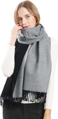 Nikcorp Dvostranski zimski šal Pashmina, mehak in topel modni dodatek, črno-siva barva, velikost 196 x 62 cm, elegantno ogrinjalo za ženske in moške, mešanica materialov, teža 300 g, idealno darilo