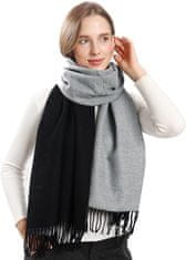Nikcorp Dvostranski zimski šal Pashmina, mehak in topel modni dodatek, črno-siva barva, velikost 196 x 62 cm, elegantno ogrinjalo za ženske in moške, mešanica materialov, teža 300 g, idealno darilo