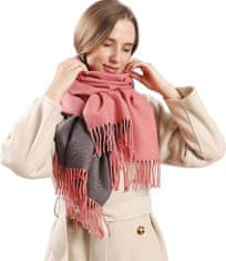 Nikcorp Dvostranski zimski šal Pashmina unisex, mehak in topel, 195x62 cm, rdeče-siva barva, velikost L, 300 g, vsestranski modni dodatek za hladne dni, primeren kot darilo, ročno pranje, 60% poliester