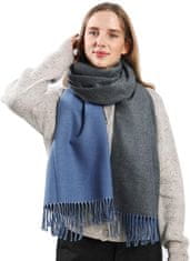 Nikcorp Dvostranski šal Pashmina unisex, mehak zimski šal 196x62 cm, mornarsko modra in temno siva barva, velikost L, eleganten modni dodatek za jesen in zimo, primeren za darilo, 300g, mešanica materialov