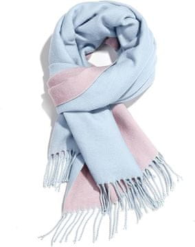 Nikcorp Dvostranski zimski šal Pashmina unisex, velikost L, 196x62 cm, mehak in topel modro-roza modni dodatek, 300g, elegantno ogrinjalo za ramena, primerno za darilo, ročno pranje, sestava poliester in