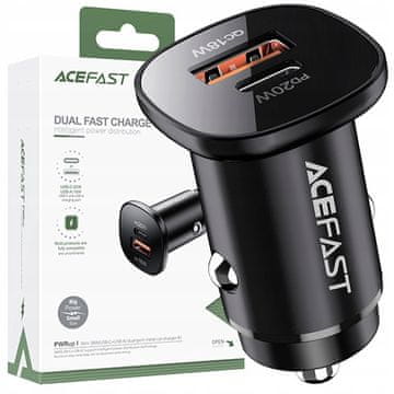 AceFast 38W USB avtomobilski polnilnik tipa C / USB, PPS, Power Delivery, Quick Charge 3.0, AFC, FCP črne barve (B1 črne barve)