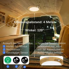 Nikcorp Brezžična LED stropna svetilka Deyagoo Brezžična LED senzor gibanja 20x20 cm, akumulatorska 10000 mAh, USB-C polnjenje, 400 lm, 4 m/120°, 3000-4000-6000 K, brez vrtanja, magnetna in samolepilna