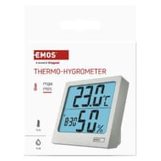 Emos termometer s prikazom vlage, z budilko, °C/°F, beli (E0114N)