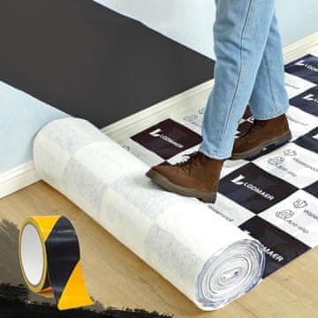 Nikcorp Samolepilna zaščitna folija za tla 1x31 m, protizdrsna, črno-bela, zaščita za laminat, parket in ploščice, trpežna folija za prenovo, odporna na trganje, praske in barve, enostavna namestitev