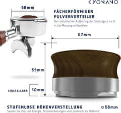 Nikcorp Distributer za kavo Premium Barista 58 mm, izravnalnik kave za espresso, nerjavno jeklo in naraven les, profesionalno orodje za enakomerno porazdelitev kave v filtru, ergonomski ročaj, preprečuje