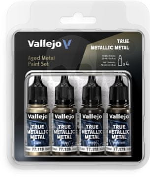 Vallejo VALL-77258 Komplet 4 barv za starane kovine True Metallic