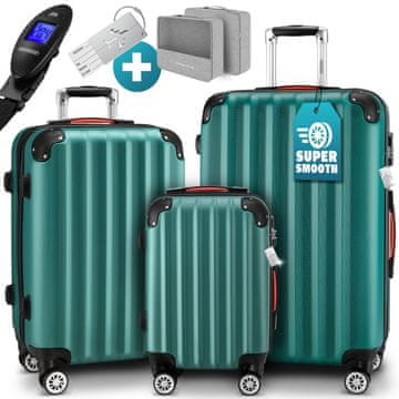 Northix 3-delni komplet prtljage iz zelenega ABS materiala s 360-stopinjskimi kolesi