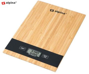 Alpina digitalna kuhinjska tehtnica, 5 kg, LCD zaslon, funkcija TARA, samodejni vklop/izklop, bambus, rjava