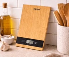 Alpina digitalna kuhinjska tehtnica, 5 kg, LCD zaslon, funkcija TARA, samodejni vklop/izklop, bambus, rjava