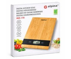 Alpina digitalna kuhinjska tehtnica, 5 kg, LCD zaslon, funkcija TARA, samodejni vklop/izklop, bambus, rjava