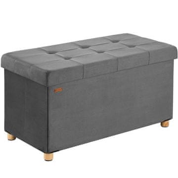 Northix Zložljiva klop iz antracitnega žameta 76x38x42cm s prostorom za shranjevanje
