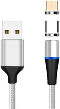 PremiumCord Magnetni polnilni in podatkovni kabel micro USB in USB-C, 1 m, srebrn