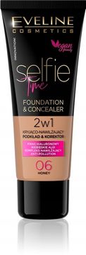 Eveline Cosmetics Eveline Selfie Time tekoči puder in korektor 2v1, odtenek 06 Honey, 30 ml