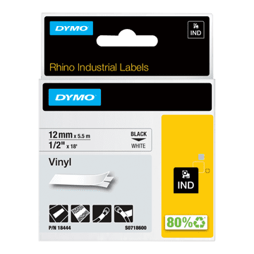 Dymo 18444 (S0718600) RHINO vinil profi D1 črno na belo 12mm x 5,5m , etikete